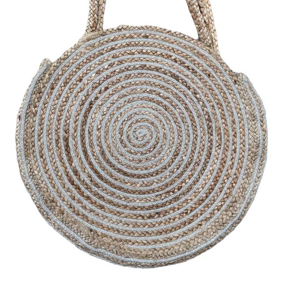 Magid Jute Woven Oversized Circle Metallic Resortwear Tote Beach Bag - Picture 3 of 11